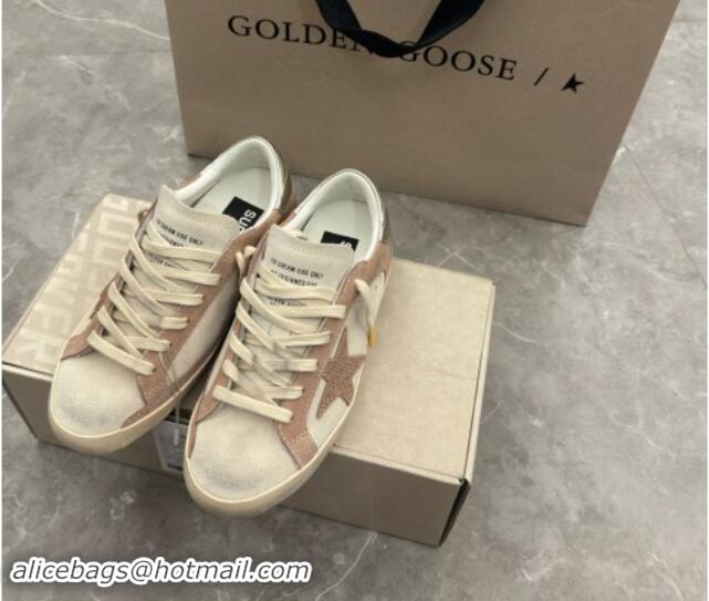 Good Quality Golden Goose Super-Star Sneakers in Nude and Pale Grey Suede with Strass Star 905067