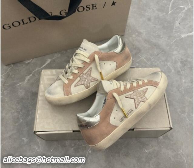 Good Quality Golden Goose Super-Star Sneakers in Nude and Pale Grey Suede with Strass Star 905067