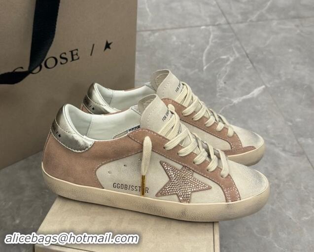 Good Quality Golden Goose Super-Star Sneakers in Nude and Pale Grey Suede with Strass Star 905067