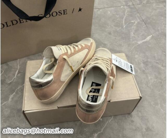 Good Quality Golden Goose Super-Star Sneakers in Nude and Pale Grey Suede with Strass Star 905067