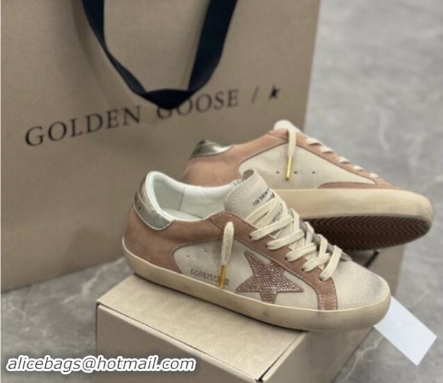 Good Quality Golden Goose Super-Star Sneakers in Nude and Pale Grey Suede with Strass Star 905067