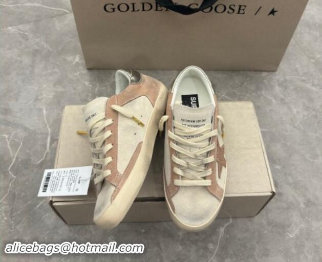 Good Quality Golden Goose Super-Star Sneakers in Nude and Pale Grey Suede with Strass Star 905067