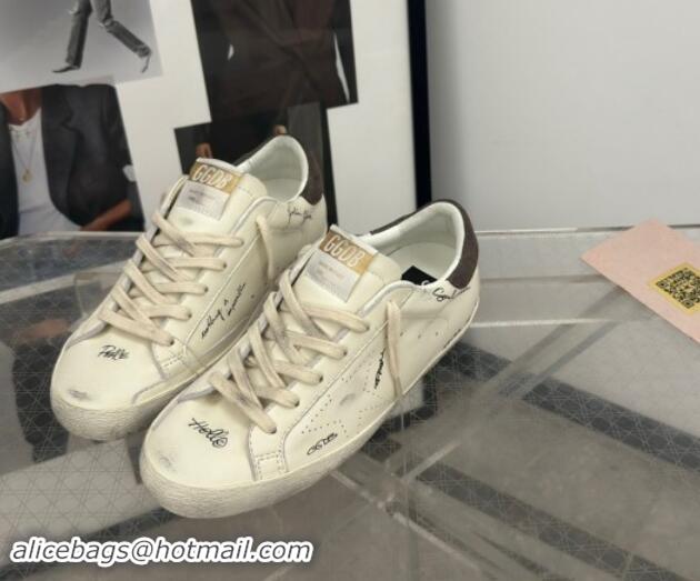 Top Grade Golden Goose Super-Star Sneakers in nappa leather with perforated star and grey suede heel tab 905068