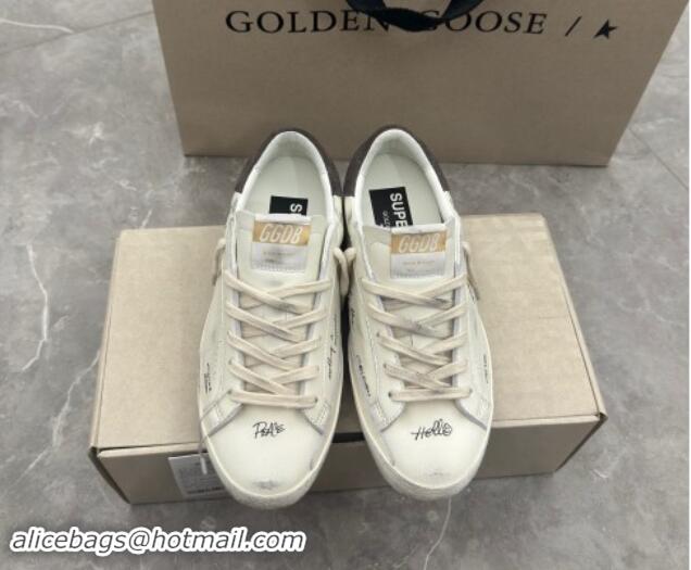 Top Grade Golden Goose Super-Star Sneakers in nappa leather with perforated star and grey suede heel tab 905068