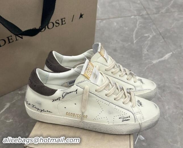 Top Grade Golden Goose Super-Star Sneakers in nappa leather with perforated star and grey suede heel tab 905068