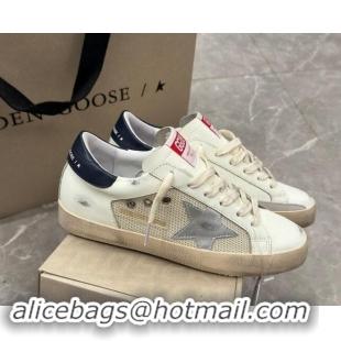 Grade Golden Goose Super-Star Sneakers in White Leather and Mesh with Silver Star 905069