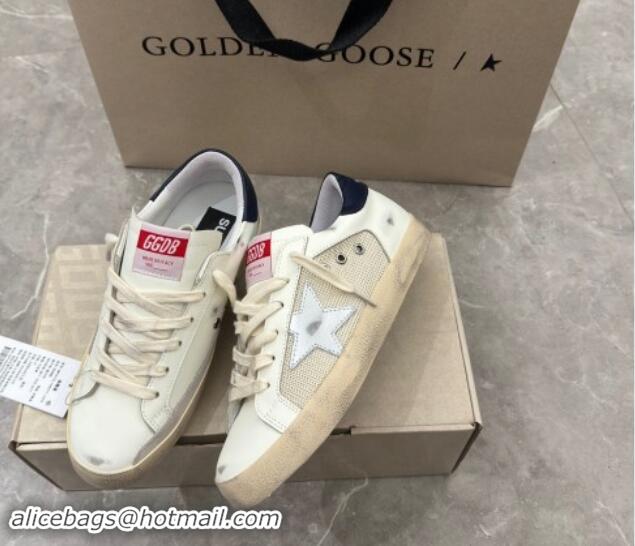 Grade Golden Goose Super-Star Sneakers in White Leather and Mesh with Silver Star 905069