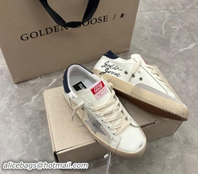 Grade Golden Goose Super-Star Sneakers in White Leather and Mesh with Silver Star 905069