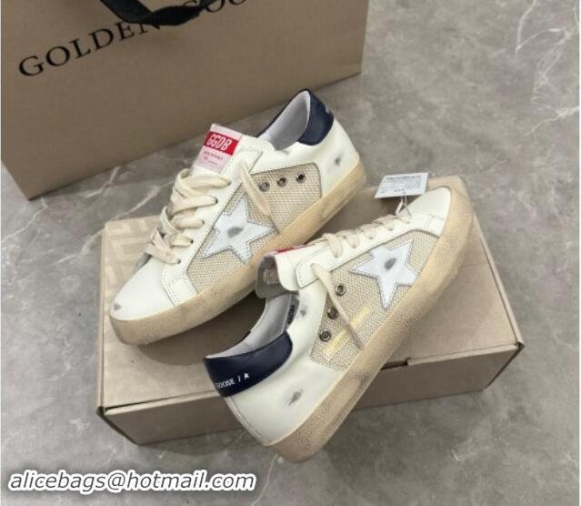 Grade Golden Goose Super-Star Sneakers in White Leather and Mesh with Silver Star 905069