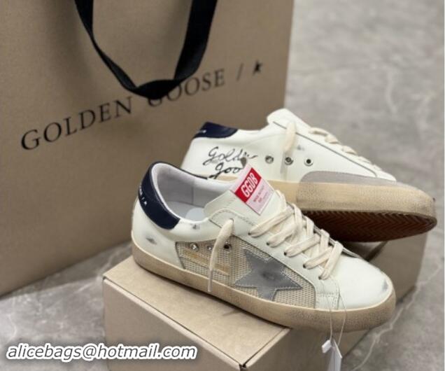 Grade Golden Goose Super-Star Sneakers in White Leather and Mesh with Silver Star 905069