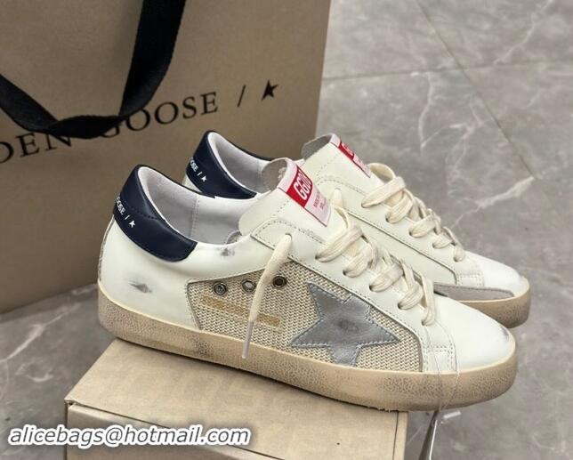 Grade Golden Goose Super-Star Sneakers in White Leather and Mesh with Silver Star 905069