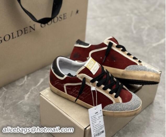 Best Product Golden Women’s Super-Star Sneakers Penstar LAB in burgundy suede with perforated star 009047