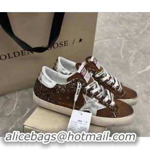 Luxurious Golden Goose Super-Star LTD Sneakers in brown glitter and suede with silver leather star and heel tab 009050