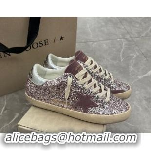 Most Popular Golden Goose Super-Star LTD Sneakers in dusty purple glitter with suede star and silver heel tab 009051