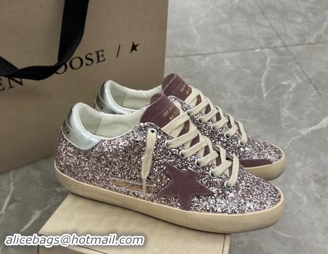 Most Popular Golden Goose Super-Star LTD Sneakers in dusty purple glitter with suede star and silver heel tab 009051