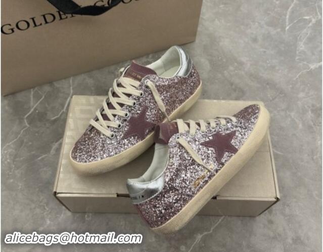 Most Popular Golden Goose Super-Star LTD Sneakers in dusty purple glitter with suede star and silver heel tab 009051