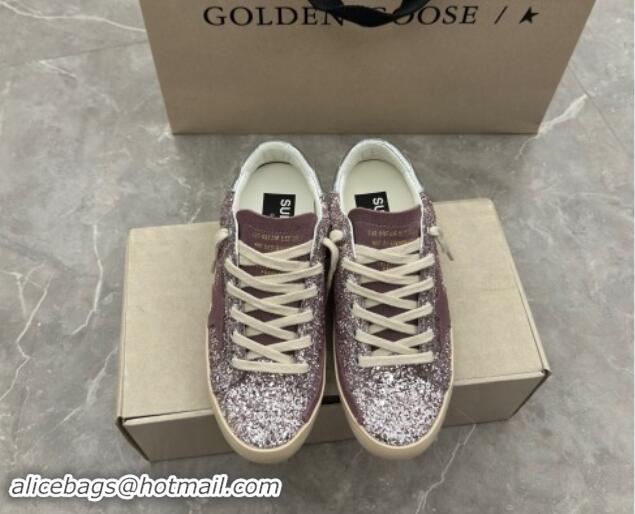 Most Popular Golden Goose Super-Star LTD Sneakers in dusty purple glitter with suede star and silver heel tab 009051