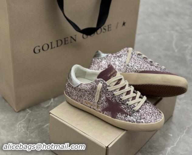 Most Popular Golden Goose Super-Star LTD Sneakers in dusty purple glitter with suede star and silver heel tab 009051