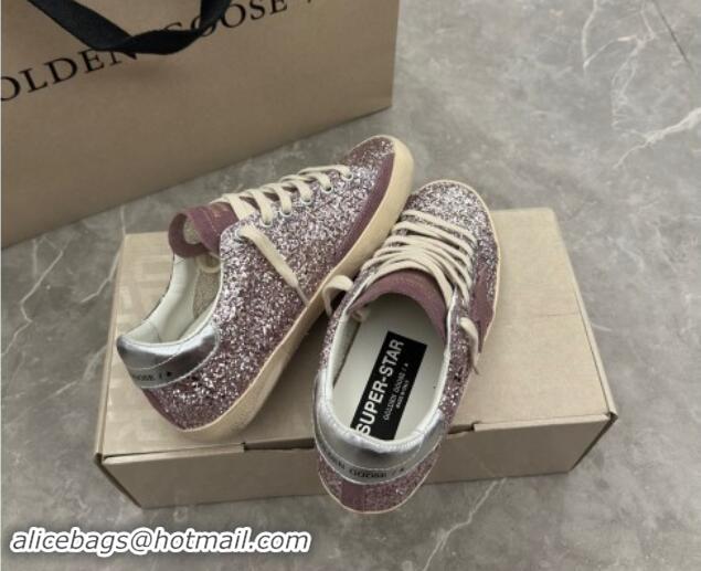 Most Popular Golden Goose Super-Star LTD Sneakers in dusty purple glitter with suede star and silver heel tab 009051