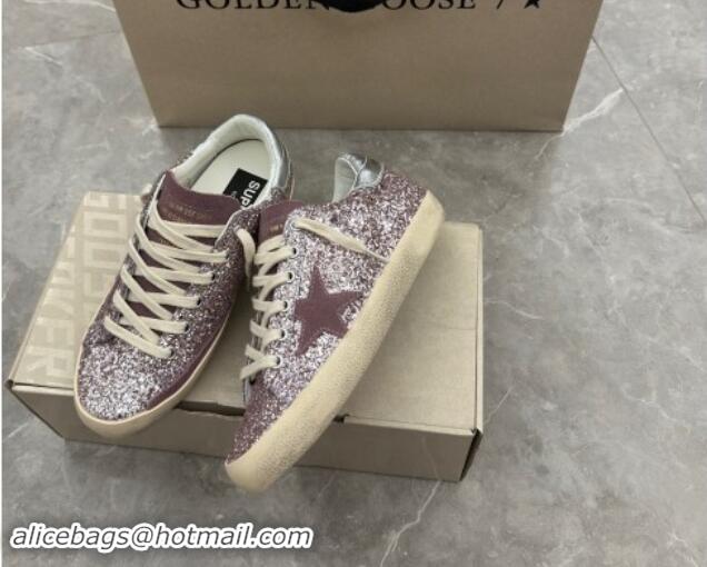 Most Popular Golden Goose Super-Star LTD Sneakers in dusty purple glitter with suede star and silver heel tab 009051