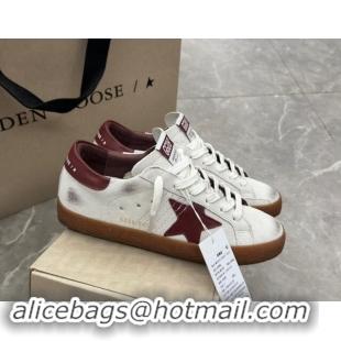 Best Price Golden Goose Super-Star Sneakers in white leather with burgundy leather star and heel tab 009052