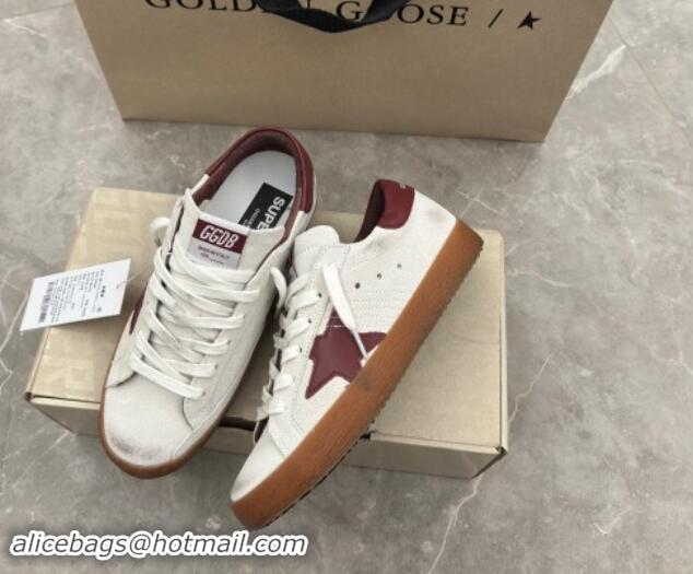 Best Price Golden Goose Super-Star Sneakers in white leather with burgundy leather star and heel tab 009052