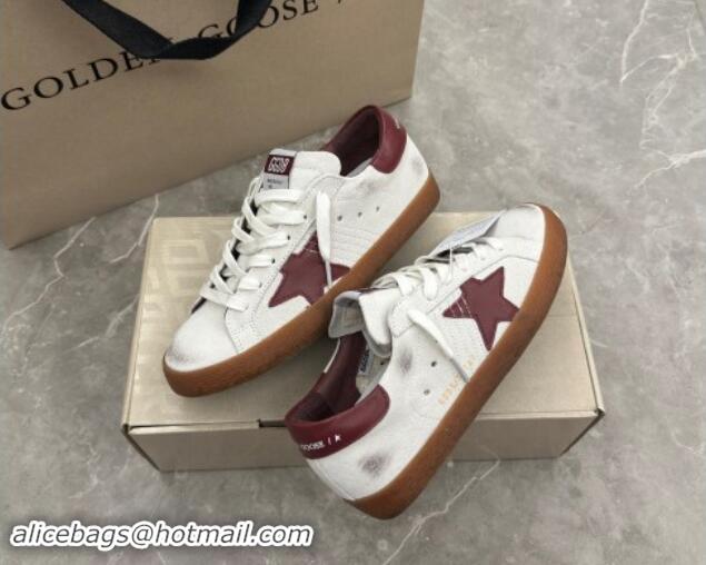 Best Price Golden Goose Super-Star Sneakers in white leather with burgundy leather star and heel tab 009052