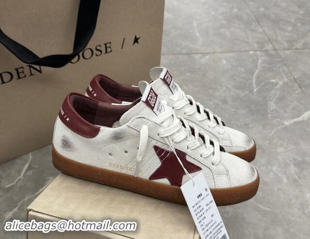 Best Price Golden Goose Super-Star Sneakers in white leather with burgundy leather star and heel tab 009052