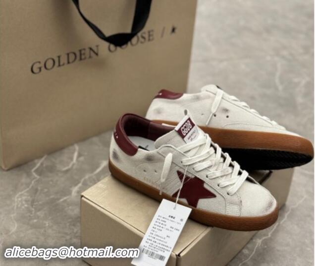 Best Price Golden Goose Super-Star Sneakers in white leather with burgundy leather star and heel tab 009052