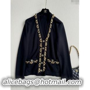 ​Well Crafted Chanel Cashmere Cardigan with Chain CH101202 Black 2024