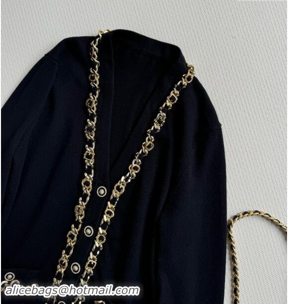 ​Well Crafted Chanel Cashmere Cardigan with Chain CH101202 Black 2024