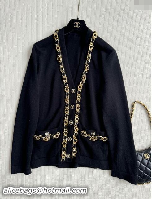 ​Well Crafted Chanel Cashmere Cardigan with Chain CH101202 Black 2024