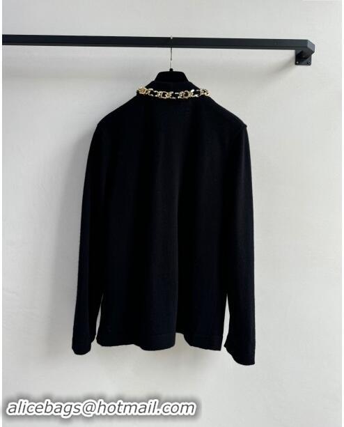 ​Well Crafted Chanel Cashmere Cardigan with Chain CH101202 Black 2024