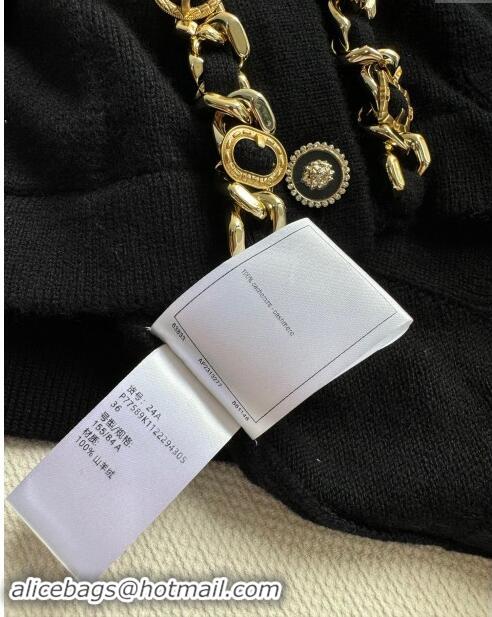 ​Well Crafted Chanel Cashmere Cardigan with Chain CH101202 Black 2024