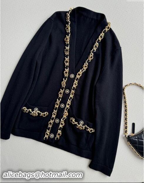 ​Well Crafted Chanel Cashmere Cardigan with Chain CH101202 Black 2024