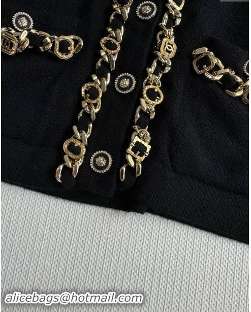 ​Well Crafted Chanel Cashmere Cardigan with Chain CH101202 Black 2024