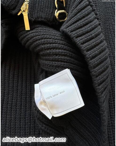 ​Buy Discount Chanel Zipped Wool Cardigan with Chain CH101203 Black 2024