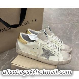 Purchase Golden Goose Super-Star Sneakers in White Leather with Strass Star and Gold Heel 009054