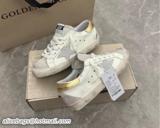 Purchase Golden Goose Super-Star Sneakers in White Leather with Strass Star and Gold Heel 009054