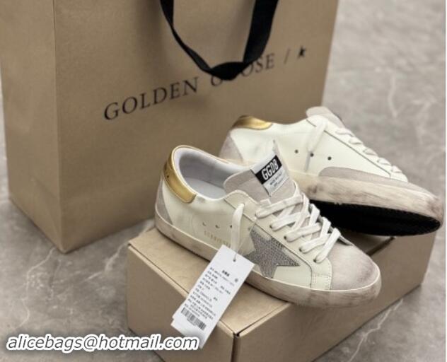 Purchase Golden Goose Super-Star Sneakers in White Leather with Strass Star and Gold Heel 009054