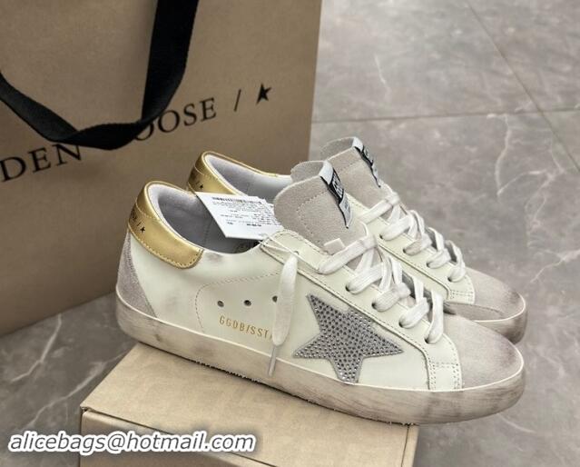 Purchase Golden Goose Super-Star Sneakers in White Leather with Strass Star and Gold Heel 009054