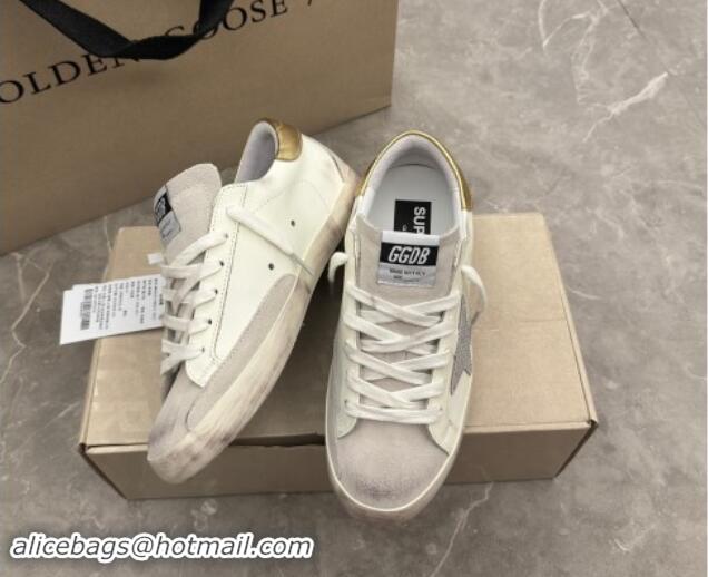 Purchase Golden Goose Super-Star Sneakers in White Leather with Strass Star and Gold Heel 009054