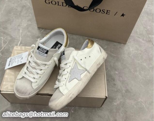 Purchase Golden Goose Super-Star Sneakers in White Leather with Strass Star and Gold Heel 009054