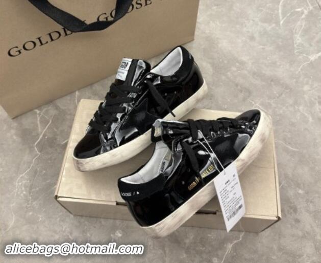 Feminine Golden Goose Super-Star Sneakers in Black Patent Leather and Suede 009055