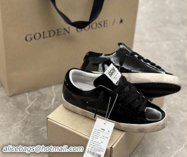 Feminine Golden Goose Super-Star Sneakers in Black Patent Leather and Suede 009055