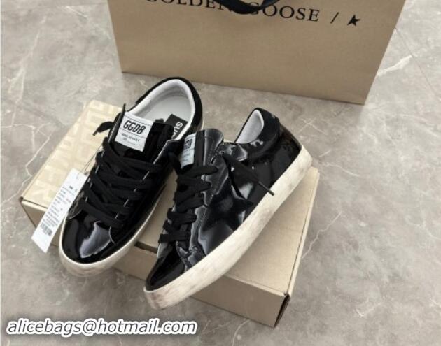 Feminine Golden Goose Super-Star Sneakers in Black Patent Leather and Suede 009055