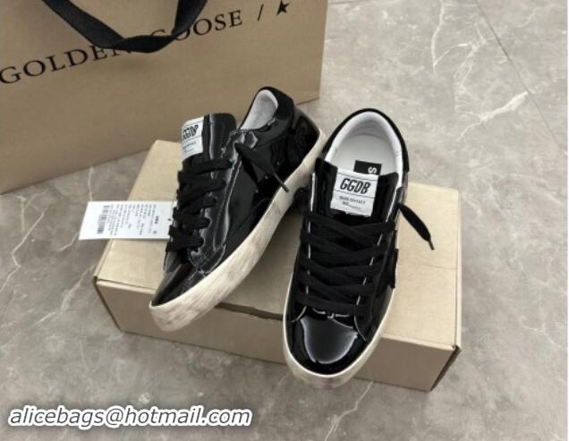 Feminine Golden Goose Super-Star Sneakers in Black Patent Leather and Suede 009055