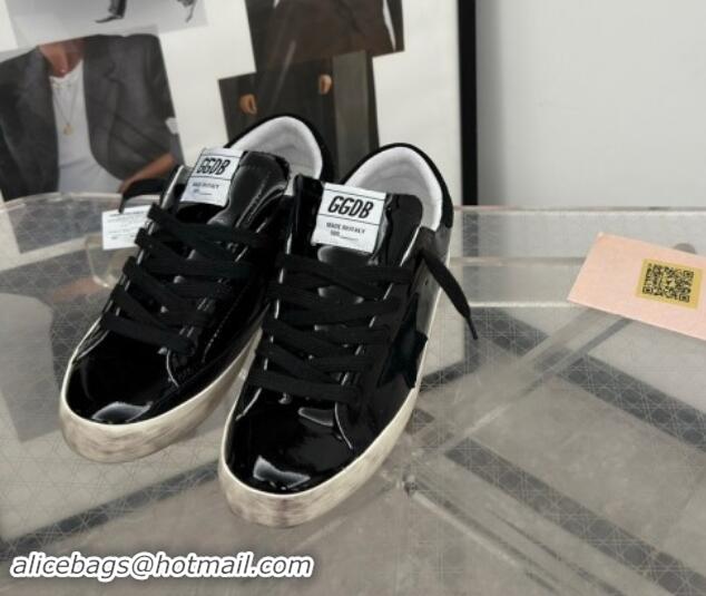 Feminine Golden Goose Super-Star Sneakers in Black Patent Leather and Suede 009055