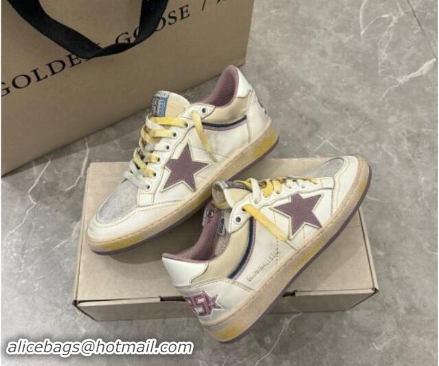 Classic Hot Golden Goose Ball Star Sneakers in nappa leather with mauve purple star and leather heel tab 009058