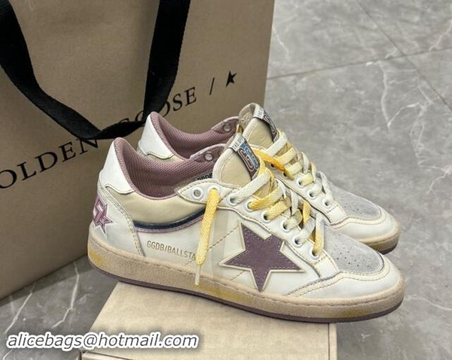 Classic Hot Golden Goose Ball Star Sneakers in nappa leather with mauve purple star and leather heel tab 009058